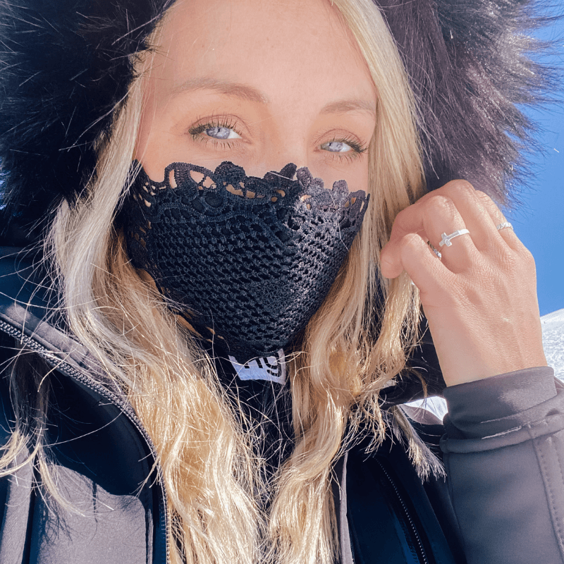 Schwarze elegante Spitzen Stoffmaske Damen