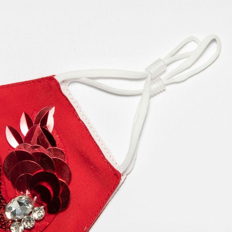 Verstellbare Gummibänder - Rote Designer Stoffmaske