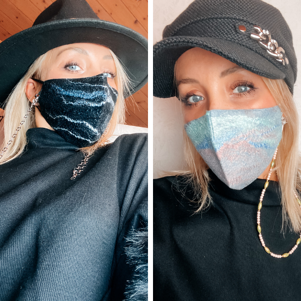 Designer Stoffmasken für Damen | Hochwertige und exklusive Mundschutz Masken | Masken aus gewebter Wolle mit Öffnung für Filter | High-End Fashion Mask Schweiz kaufen