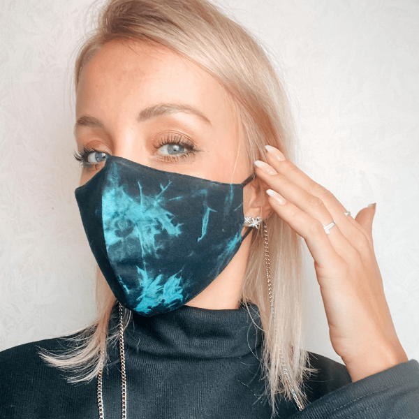 Stoffmaske mit Filter TIE DYE Batik Fashion | Maske schwarz türkis 