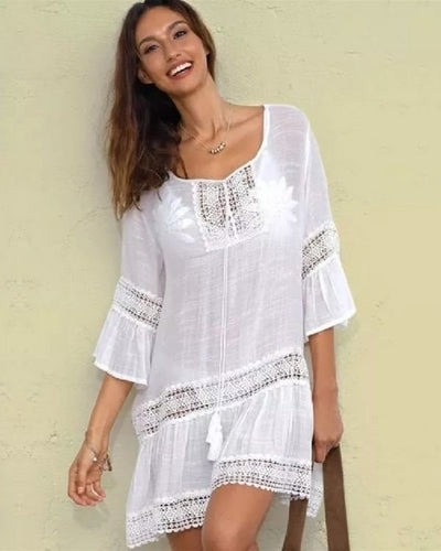 Weisser Damen Tunika Kleid Sommerkleider 