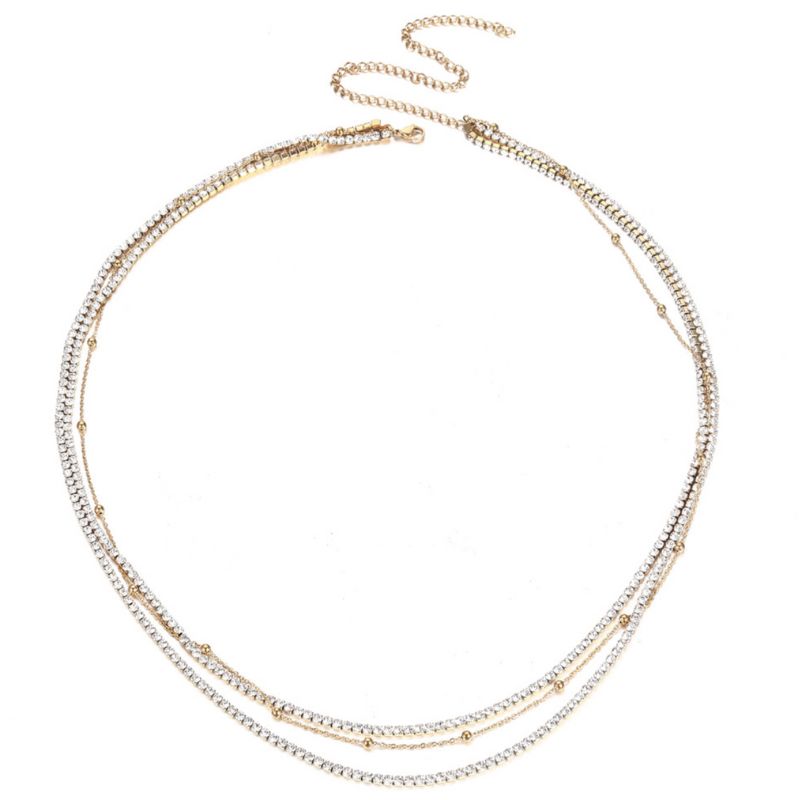 Goldene Wasserfeste Damen Bauchkette Bauchschmuck aus 3 diversen Ketten und Strasssteinen 