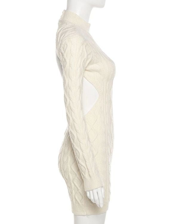 Weiss-Creme Strickkleid mit Kragen und langen Armen - Damen Kleider online kaufen Schweiz