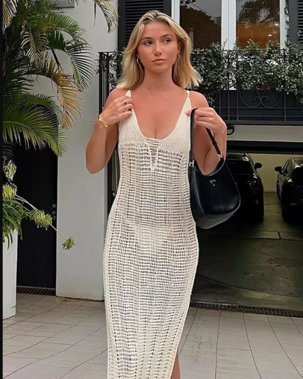 Weisses Damen Strickkleid - leicht transparent perfekt fuer Beach Cover-Up - Sommerkleider Strickkleid 