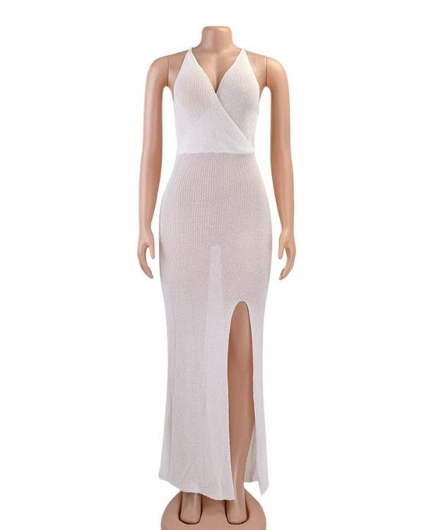 Feinstrick Damen Maxikleid Weiss 