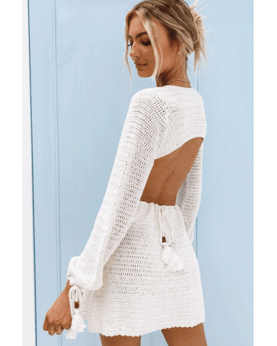 Rückenfreies Strickkleid Damen - Weisses Bohemian Strandkleid Schweiz