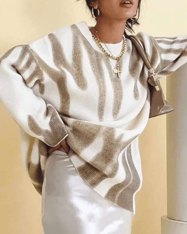 Oversize Damen Strickpullover | Pullover weit geschnitte mit schönem Farbverlauf Muster in beige braun | Strickkleider Damen Loungewear