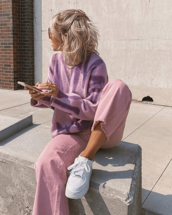 Oversize Damen Strickpullover | Pullover weit geschnitte mit schönem Farbverlauf Muster in lila violett | Strickkleider Damen Loungewear