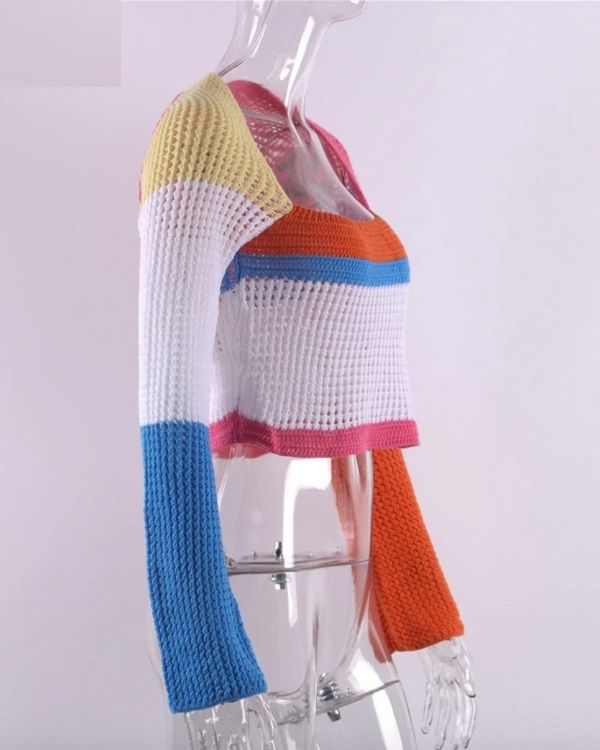 Grob Strick Pullover mit Square Ausschnitt und bunte Farben
