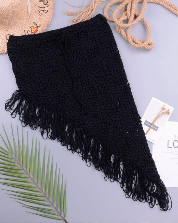 Schwarzer Fransen Haekel Rock im Boho Ibiza Style Fashion