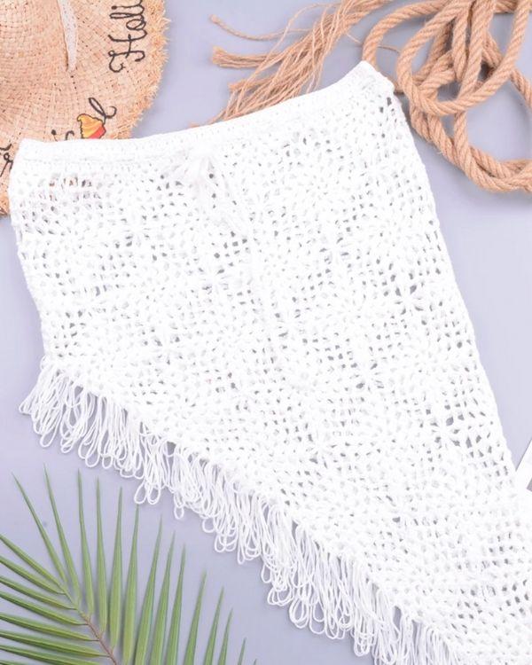 Weisser Boho Damen Rock Asymmetrisch und mit Fransen - Strickrock online kaufen Schweiz