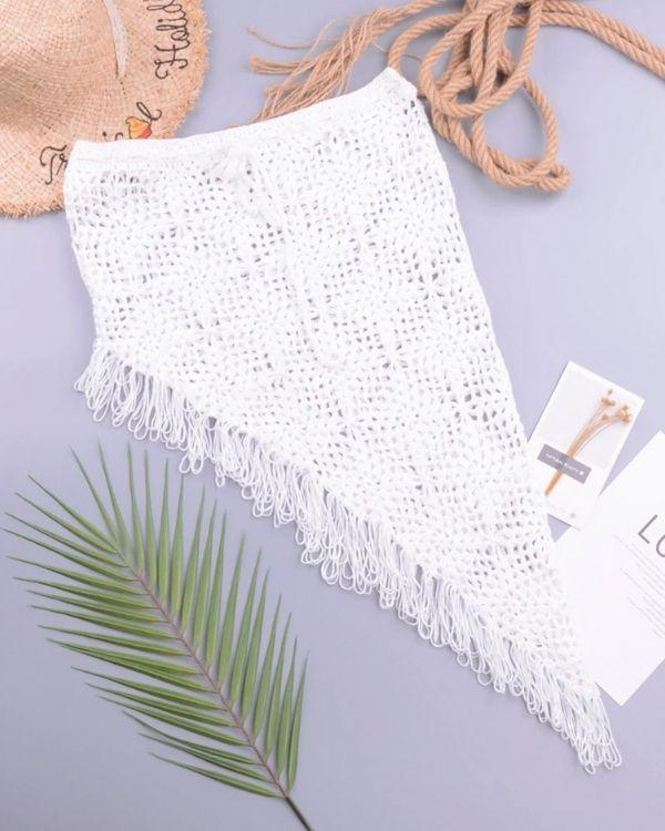Weisser Haekel Strick Rock Asymmetrisch Knitted Crochet Boho Ibiza Fashion