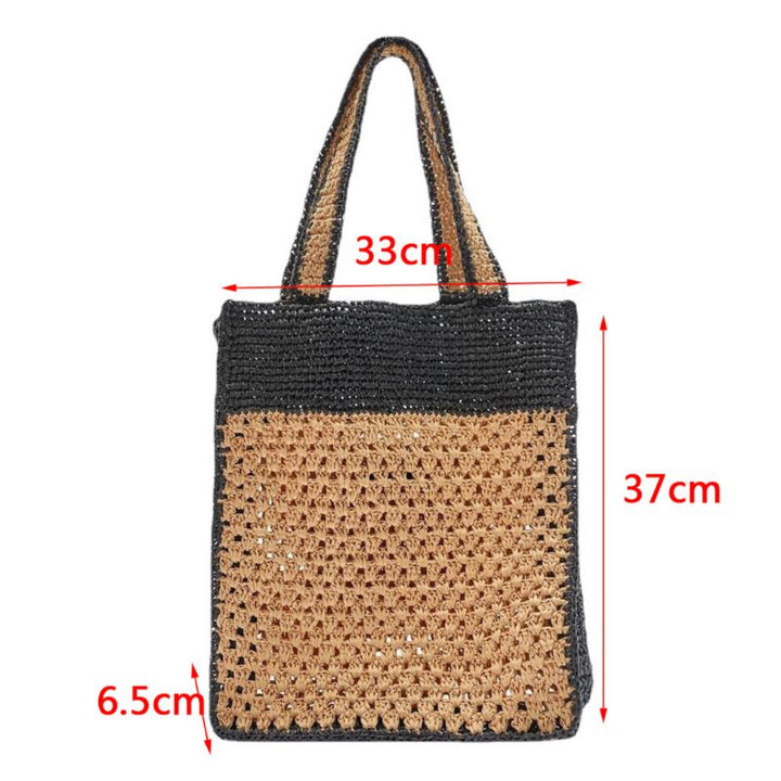 Gewobene geflochtene Strohtasche in beige schwarz