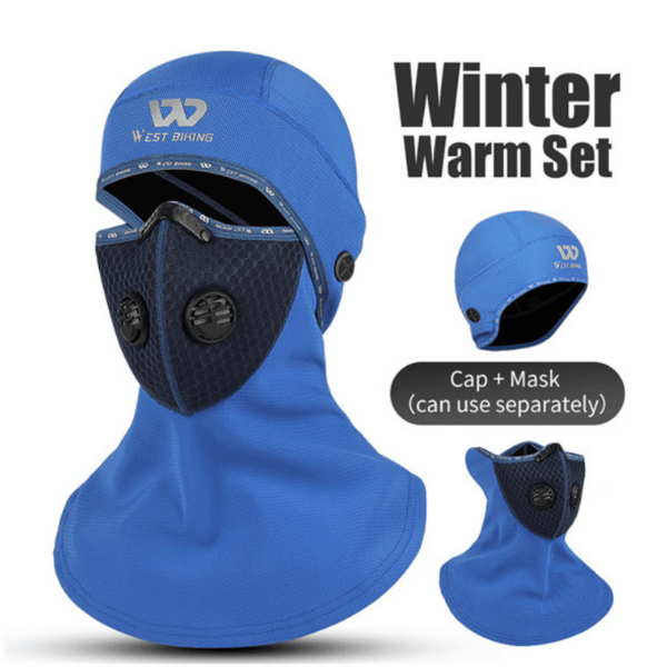 Skimaske für Erwachsene online kaufen | Sturmmaske mit Kopfbedeckung und Filterventil | Blau Halsschlauch Winter Sport