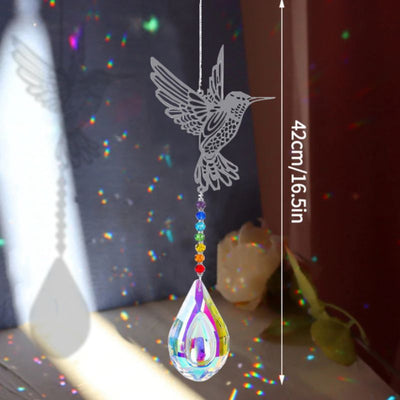 Kolibri Suncatcher Sonnenfaenger Windspiel mit Chakra Steinen und Prisma Kristallstein