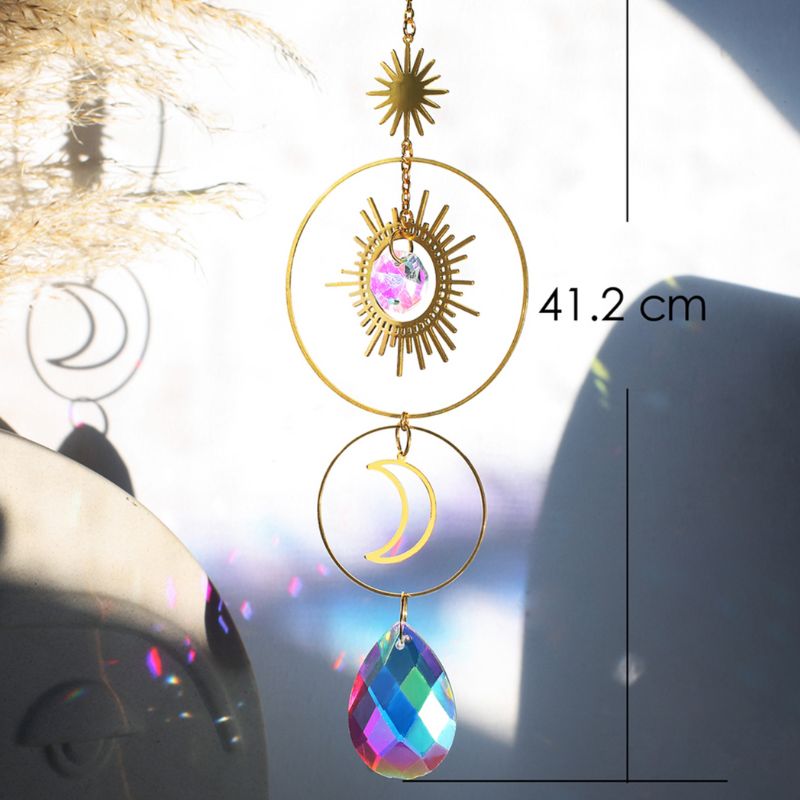 Sonnen Catcher Faenger mit Prisma Kristallsteinen und Mond Symbol 