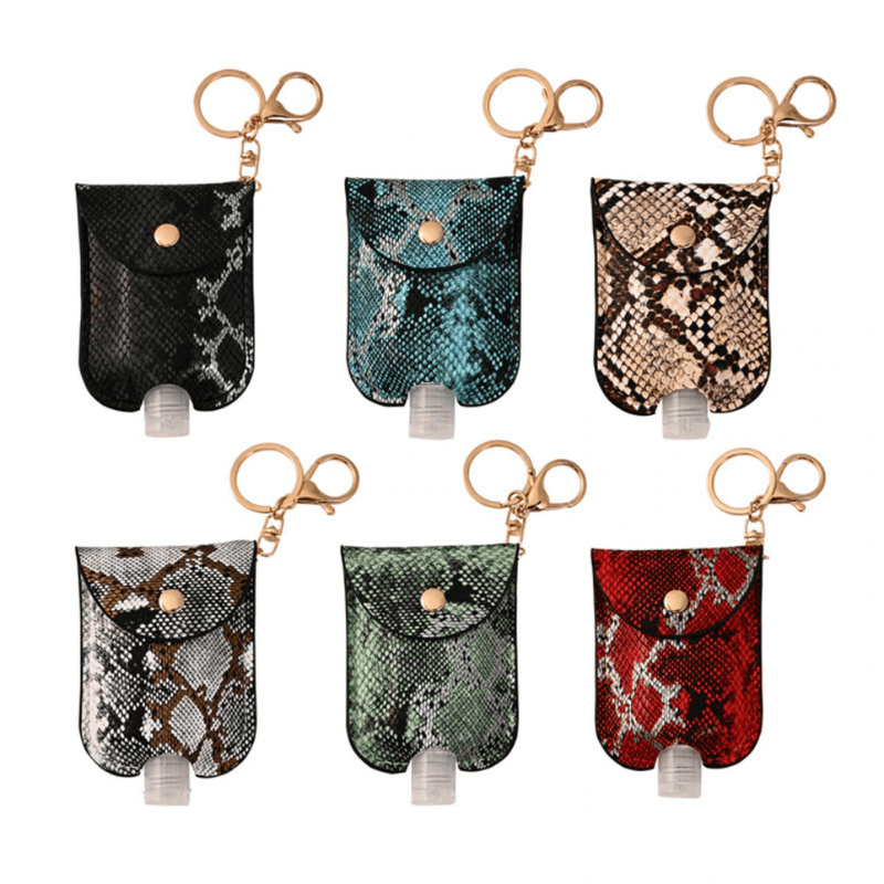Anhänger für Hand Desinfektionsmittel - Stylischer Taschenanänger aus Kunst Leder im Schlangen Muster