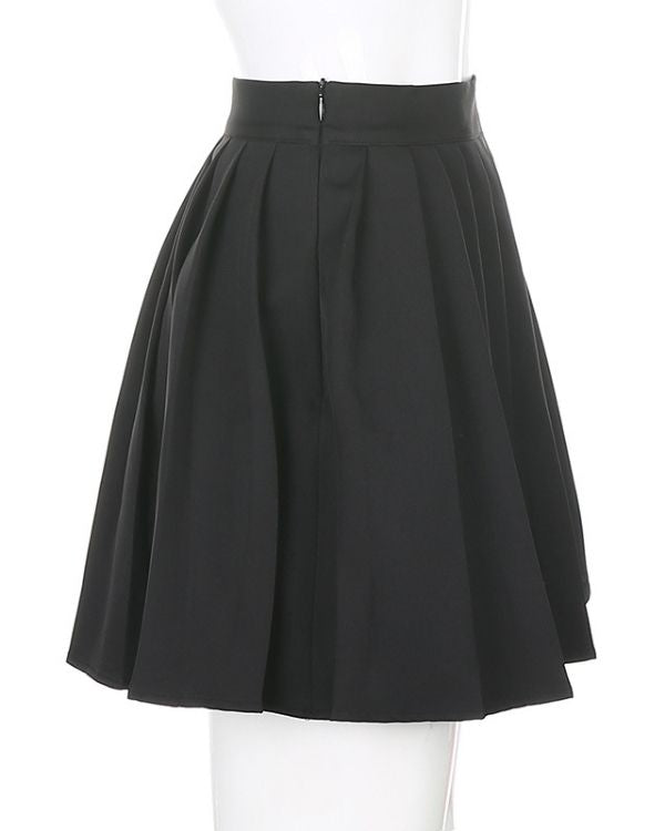 Schwarzer elastischer Tennisrock mit Plissee Look