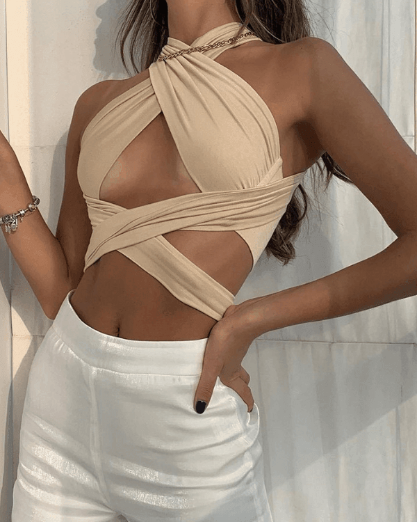 Bandage Crop Top Beige zum Binden