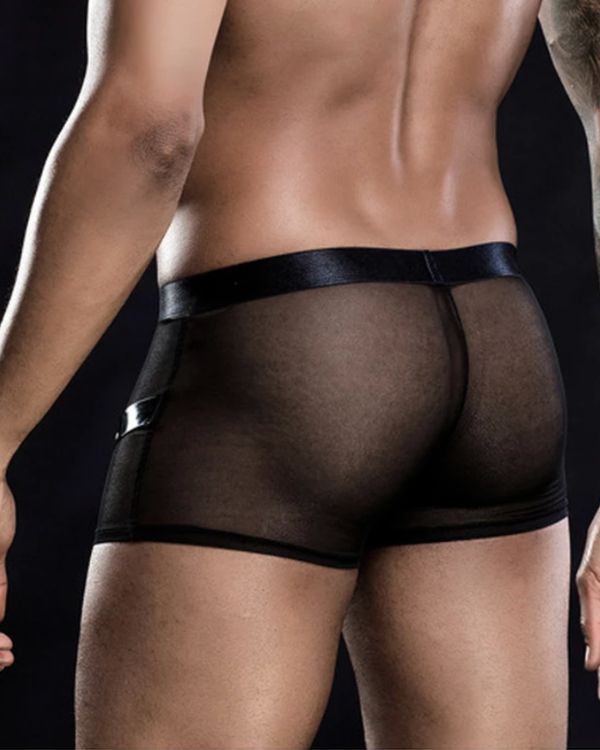 transparente Herren Boxershorts mit Latex Effekten und Riemen