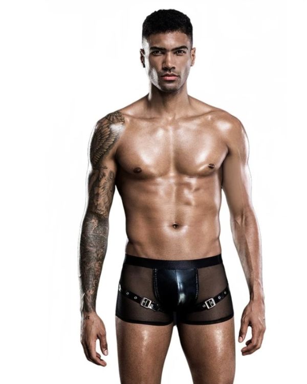 Fetisch BDSM Herren Boxershorts Unterhosen mit Riemen und Schnallen auf den Seiten