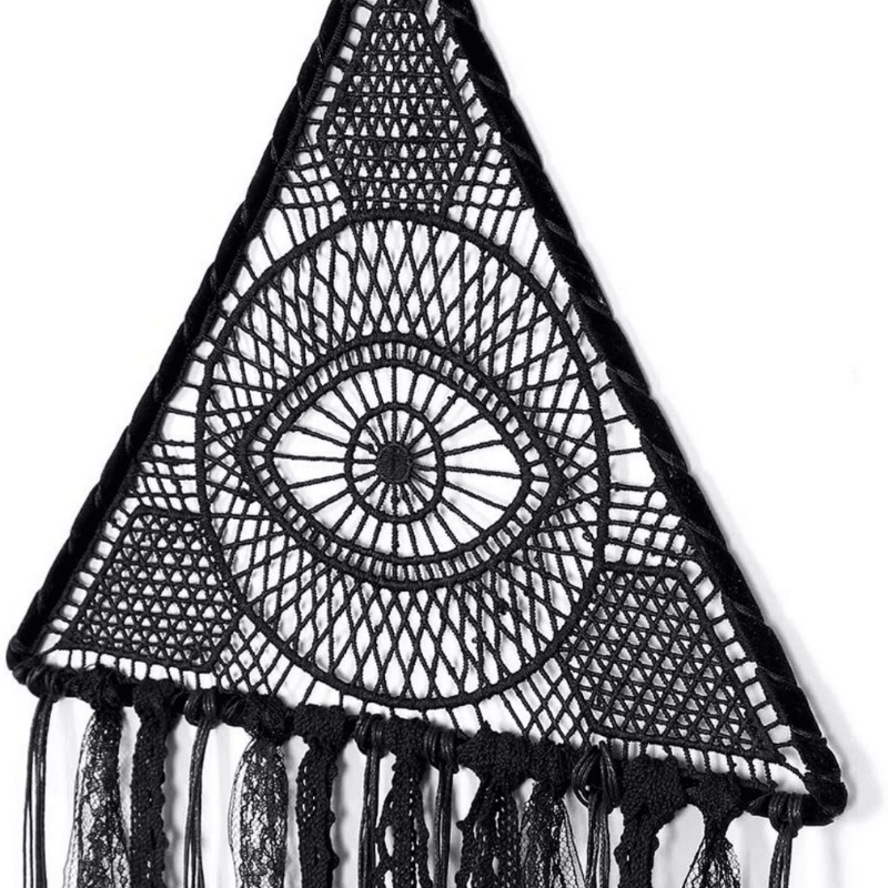 Schwarzer Dreamcatcher mit gewebtem Auge - Boho Home Style