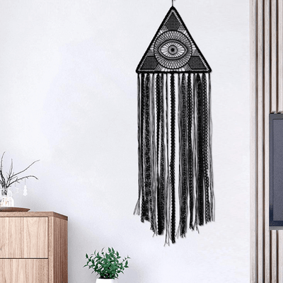 Schwarzer Dreamcatcher Traumfänger Dreieck mit Auge in der Mitte