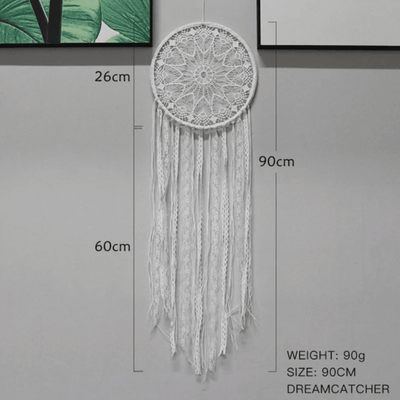 Weisser Boho Traumfänger Mandala mit Hippie Style Fransen