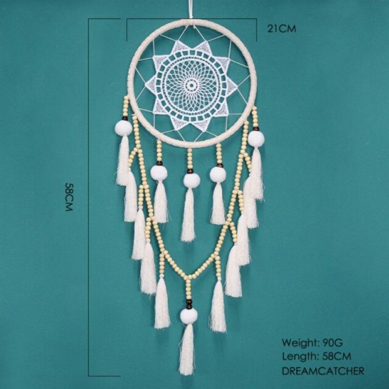 Traumfänger Dream Catcher Weiss mit Perlen, Fransen und Pompoms