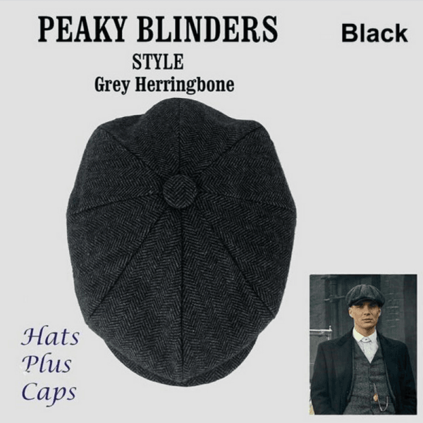 Tweed Mütze Herren Klassisch Stillvoll Harris Muster Look | Winter Herbst Männer Mützen Caps Hüte | Herrencaps mit kurzem Dach in schwarz, grau und braun