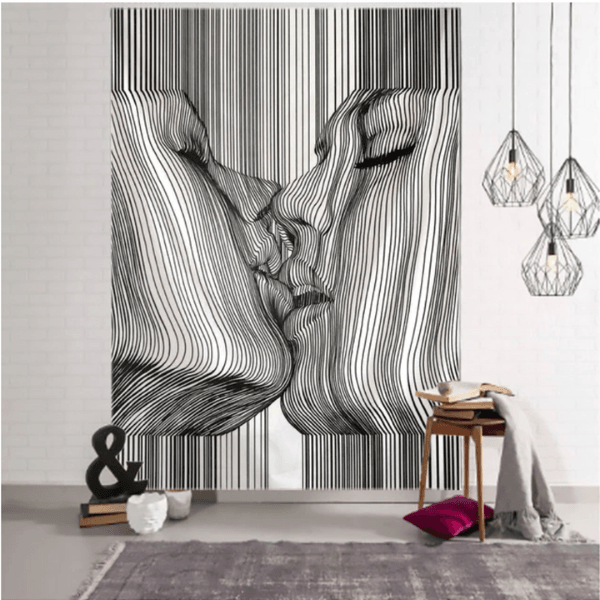 Erotische Küsse Frau und Mann Wandtuch Dekoration für dein Zuhause | Kunst Art Zeichnung verführende küsse | Erotische Kunst für deine Wände