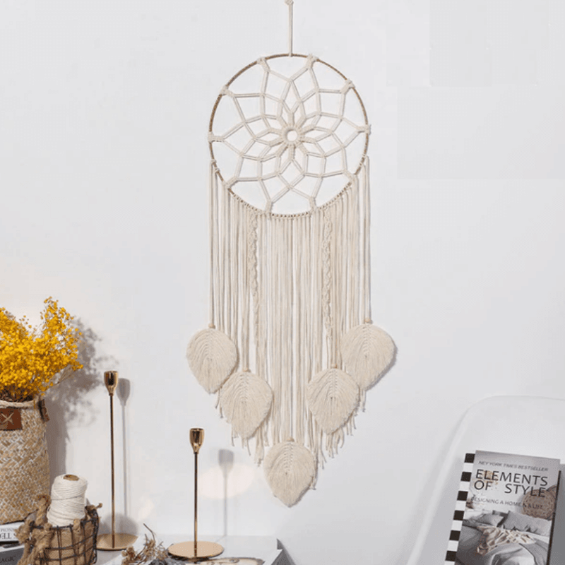 Dreamcatcher Traumfänger gestrickt weiss Benirras Bohemian Hippie Dekoration Wand Deko Zuhause