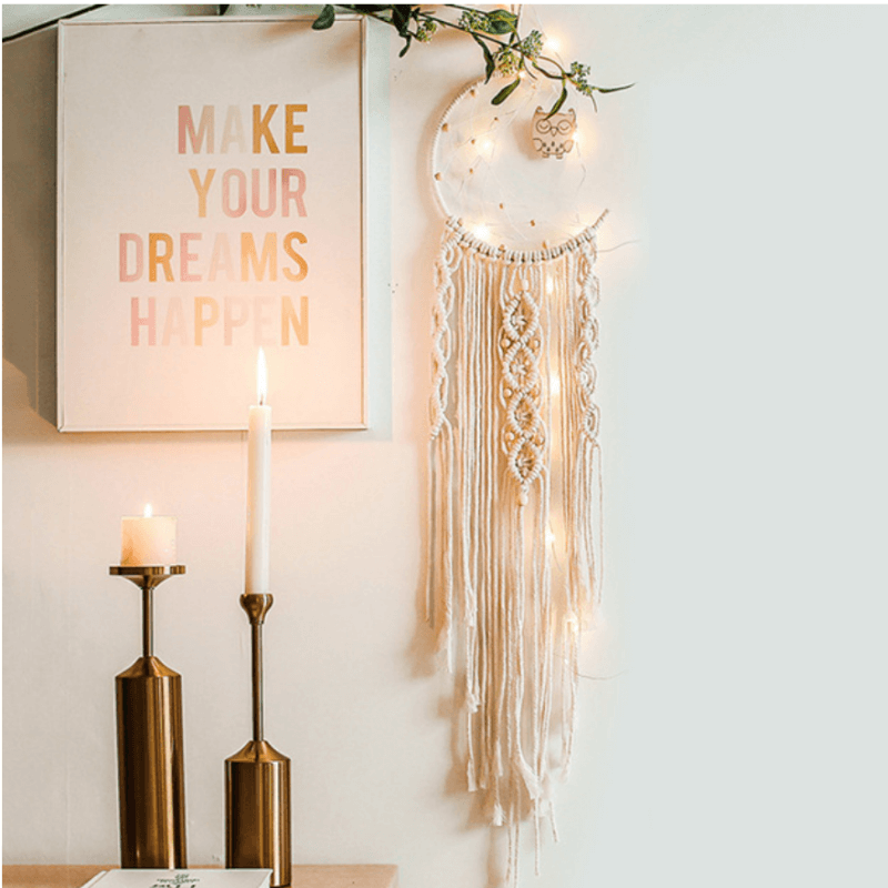 Boho Wand Raum Dekoration - Traumfaenger Dreamcatcher aus Baumwolle mit Fransen und geflochtenem Muster