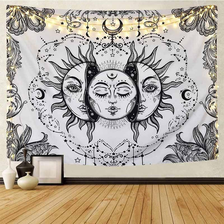 Wandtuch Boho Dekoration Home Zuhause Wand Mond Sonne und Sternen Spirituell 