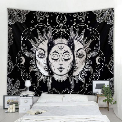 Wandtuch Dekoration Wand Zuhause Deko Home - Sonne Mond Sterne - Spirituelles Wandtuch 