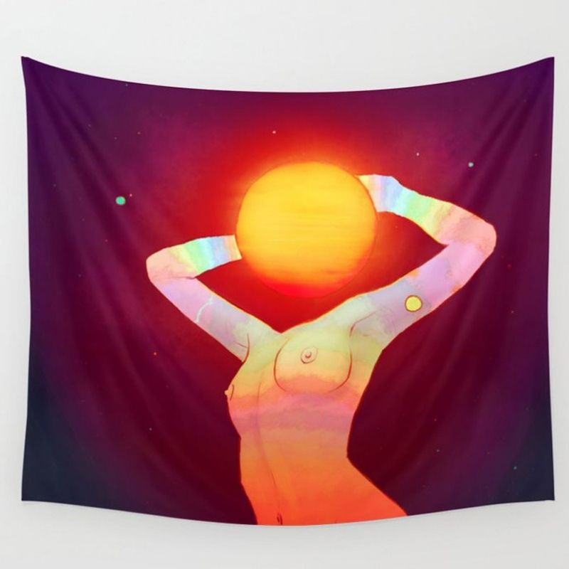 Wandtuch mit nackter Frau und Sonne Mond - Psychedelic Spiritual Dekoration Zuhause