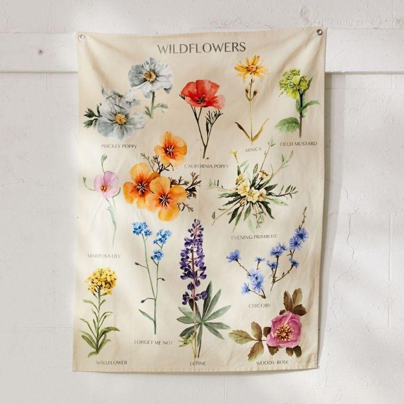 Tuch mit Blumen Motiven Wilde Blumen Garten - Boho Wanddekoration 