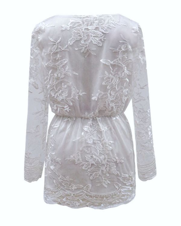 weisses Lace Spitzen Kleid mit Blumen Muster