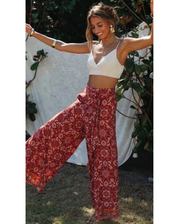 Boho Hippie Hose mit Gurt zum binden - Blumen Boho Hosen Damen kaufen