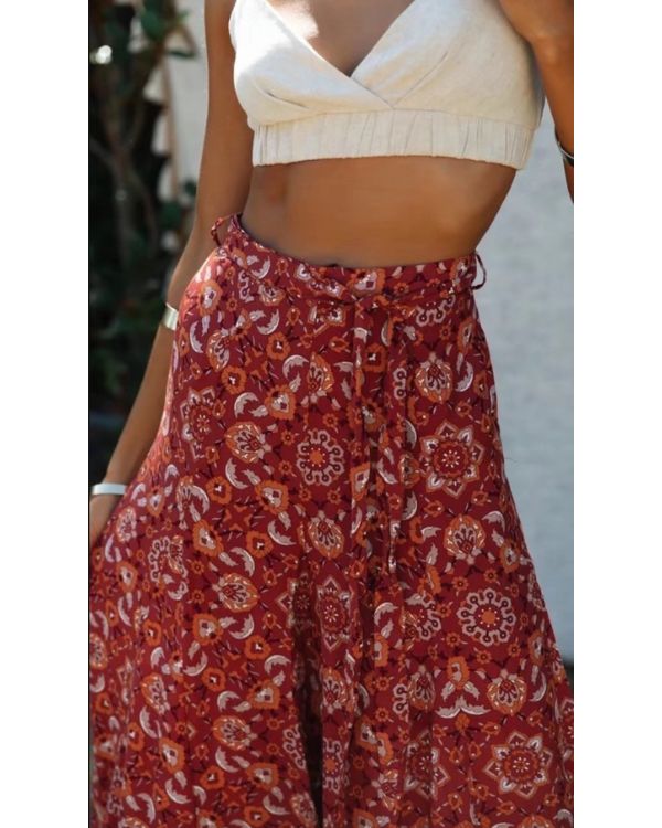 Blumen Hippie Hose mit Stoffgurt - Damen Hosen 