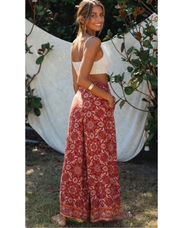 Rot Orange Blumen Hippie Hosen lang 