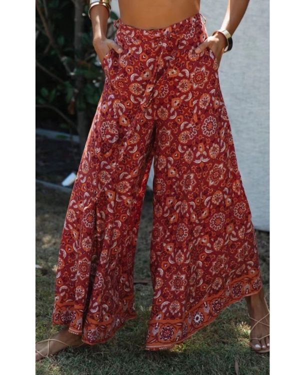 Lange Damen Hippie Hosen mit Blumen mustern 