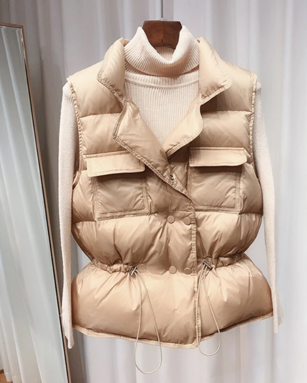 Bomber Weste Gilet Damen | Windschutz Weste für Damen | Bomber Gilet mit Kragen und Taschen | Weste in schwarz, beige oder weiss
