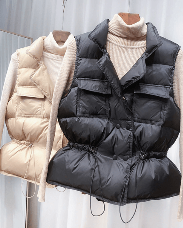 Bomber Weste Gilet Damen | Windschutz Weste für Damen | Bomber Gilet mit Kragen und Taschen | Weste in schwarz, beige oder weiss
