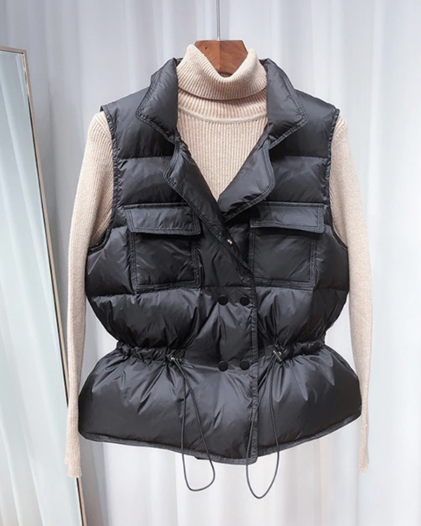 Bomber Weste Gilet Damen | Windschutz Weste für Damen | Bomber Gilet mit Kragen und Taschen | Weste in schwarz, beige oder weiss