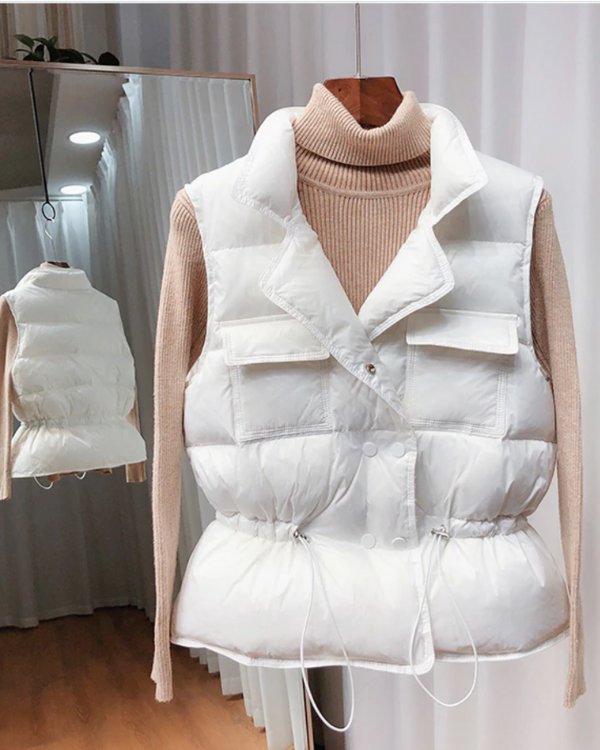 Bomber Weste Gilet Damen | Windschutz Weste für Damen | Bomber Gilet mit Kragen und Taschen | Weste in schwarz, beige oder weiss