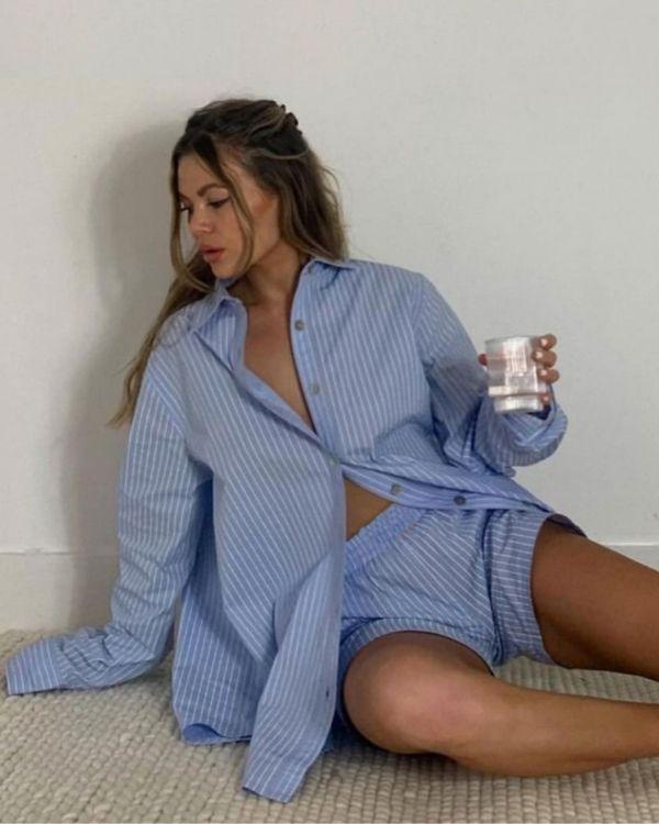 Zweierset Shorts und Bluse im oversize Look - Damen Loungewear Pyjama kaufen