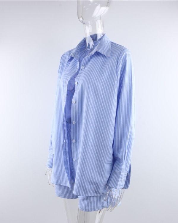 Bluse und Shorts im Oversize Style blau-weiss gestreift