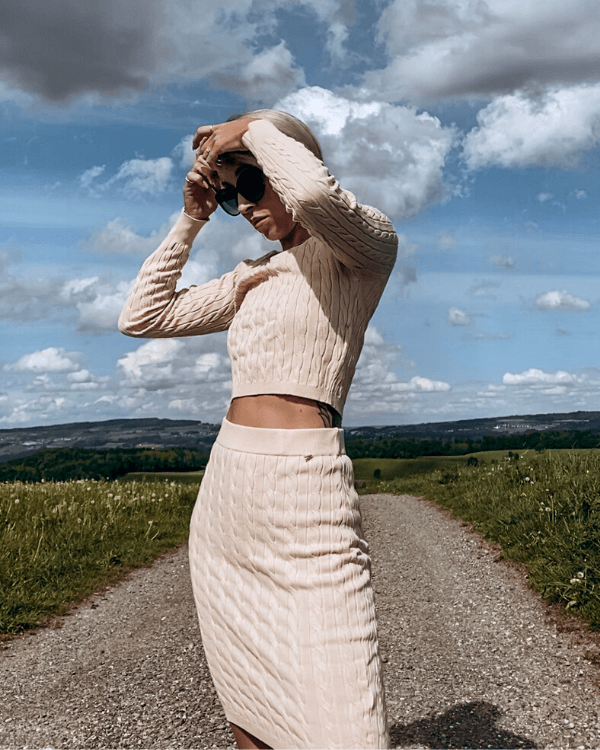 Zweiteiler Rock und Pullover Lounge Knit Style Fashion