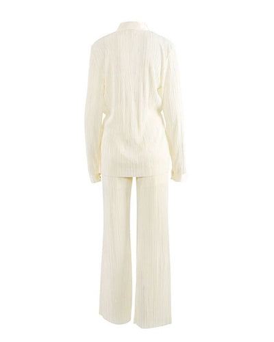 Damen Zweiteiler Set aus Cord Style in weiss mit Bluse und Hose